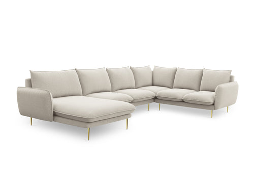 Cosmopolitan Design Panoramische hoekbank rechts Vienna 7-zits, structurele stof, lichtbeige - 235x330x95cm