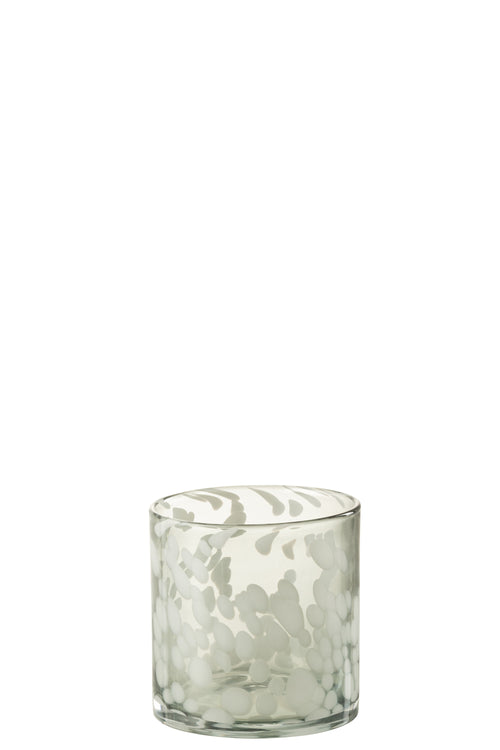 J-Line windlicht Spikkel - glas - grijs/wit - small