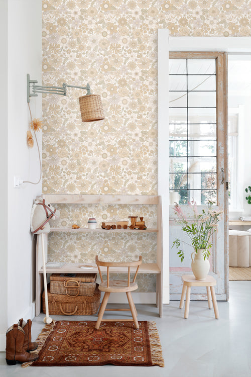 ESTAhome behang retro bloemen licht crème beige - 50 x 900 cm - 131245 - vtwonen shop