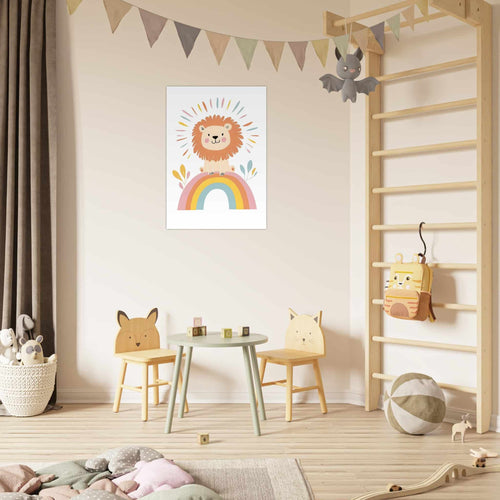 Artfulprints Poster Leeuw op de regenboog   - 70x100 cm - Meerkleurig