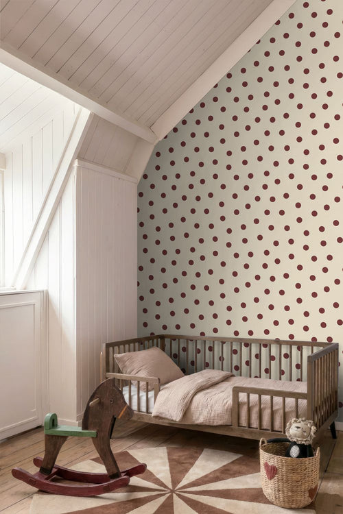 ESTAhome behang stippen beige en bordeaux rood - 50 x 900 cm - 132035