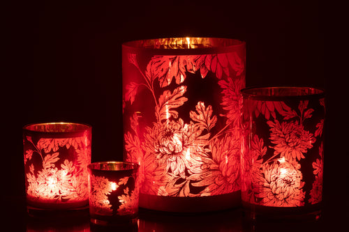 J-Line windlicht Bloemen - glas - rood - extra large
