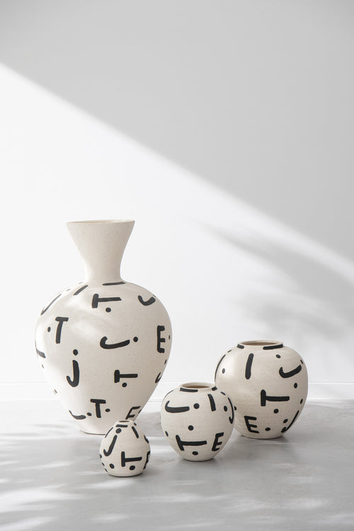 J-Line vaas Kira Rond - keramiek - wit/zwart - small - Ø 10 cm - vtwonen shop