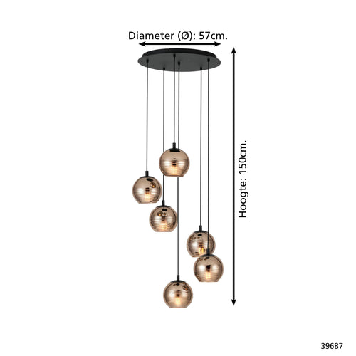 EGLO hanglamp Lemorieta - e27 - 6-lichts - ø 57 cm - zwart/goud - vtwonen shop