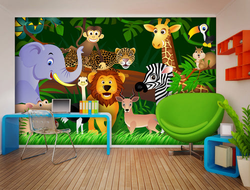 Sanders & Sanders fotobehang jungle dieren groen, geel en bruin - 375 x 270 cm - 600411