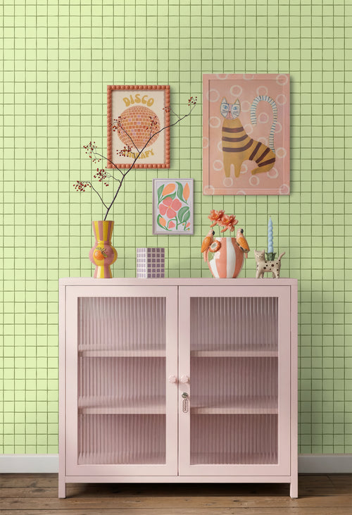 ESTAhome behang geblokt motief groen - 50 x 900 cm - 131592