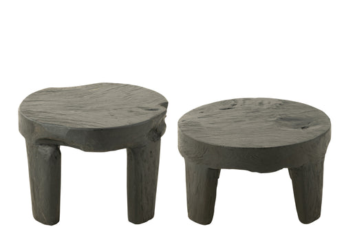 J-Line tafel Rond - hout - zwart - set van 2 - vtwonen shop