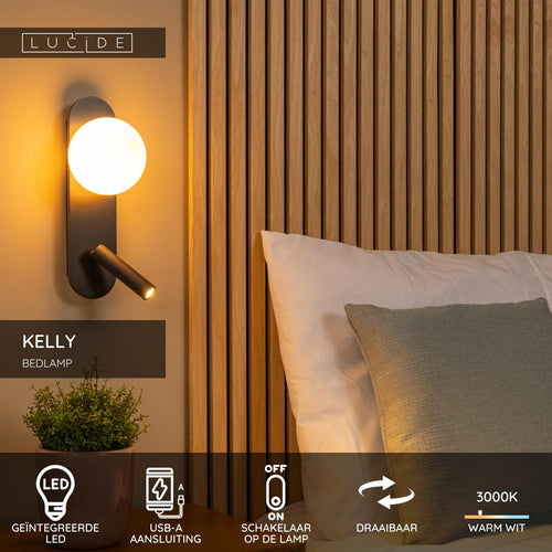Lucide bedlamp KELLY - Geïntegreerde LED - Zwart