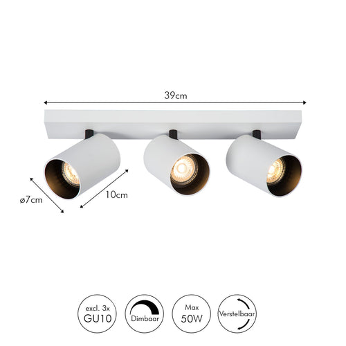 Atmooz plafondlamp Nuo 3 - wit-zwart binnenin - 42 x 13 x H 12 cm - GU10