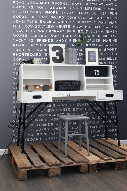 ESTAhome fotobehang maritieme teksten blauw - 186 x 279 cm - 158845 - vtwonen shop
