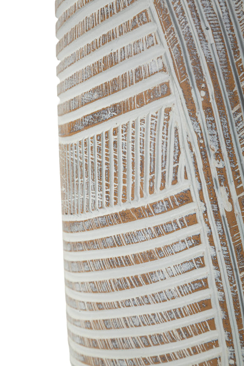 Witte resin vaas met houtnerf ontwerp Ø 19x55 cm