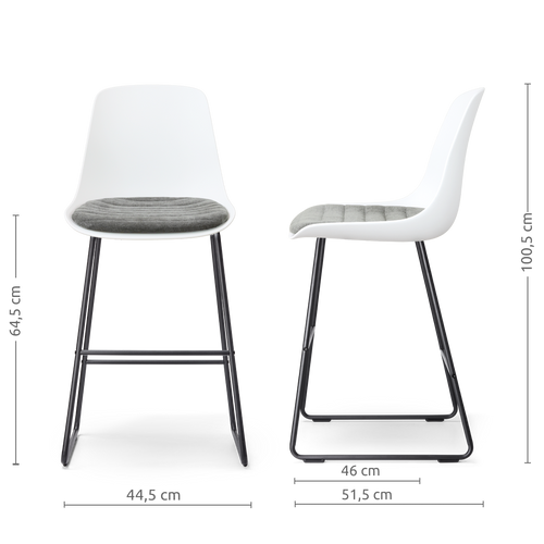 Nolon Nino-Liv barkruk wit met zeegrijs zitkussen - zwart onderstel - 65 cm