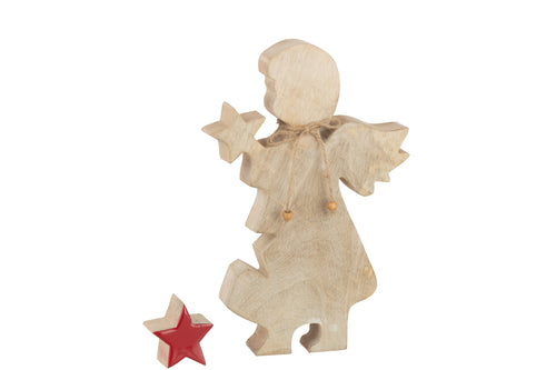J-Line figuur Engel Ster - hout - rood - large