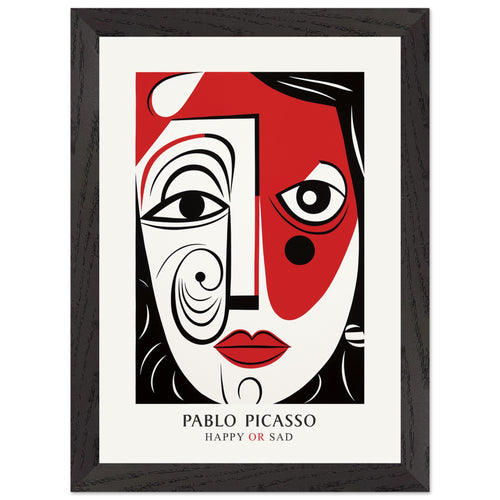 Artfulprints Poster met Lijst Pablo Picasso - Happy or sad   - A4 21x29.7 cm - Rood