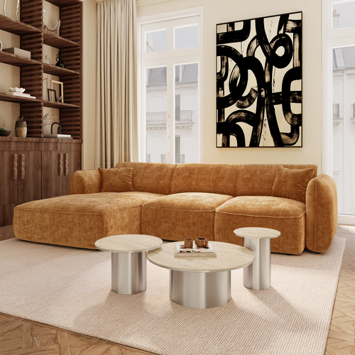 Premium Interiors - Linkerhoekbank LOMI - gewaafd fluweel karamel 272cm