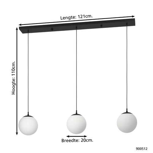 EGLO hanglamp Rondo 3 - e27 - 121 cm - zwart/wit - vtwonen shop