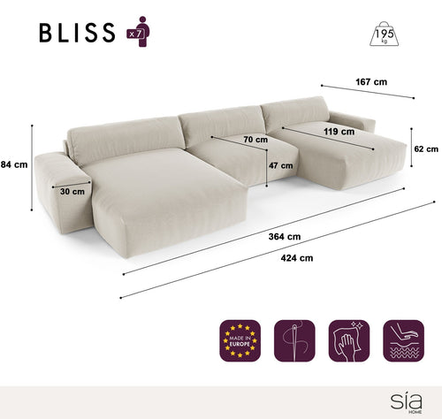 Sia Home - Panoramische banken BLISS - Zacht aanvoelende geweven stof - Blauw of grijs - 420cm