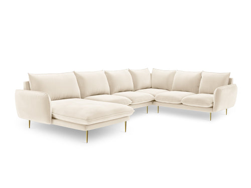 Cosmopolitan Design Panoramische hoekbank rechts Vienna 7-zits, flueel, lichtbeige - 235x330x95cm