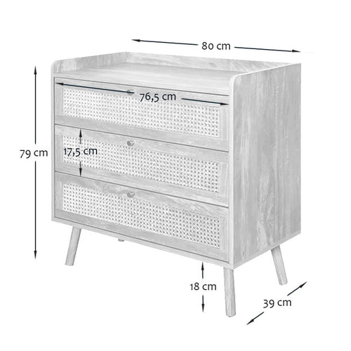 Calicosy - Ladekast 3 lades - Licht hout - 39x80x79 cm