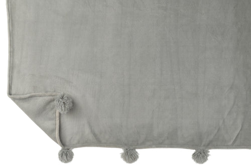 J-Line plaid Pompom - polyester - grijs - 170 x 130 cm