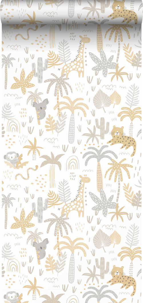 Sanders & Sanders behang jungle dieren okergeel, grijs en beige - 53 cm x 10 m - 640450