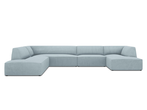 Micadoni Panoramische hoekbank links Ruby 7-zits, ribfluwelen, lichtblauw - 273x366x69cm