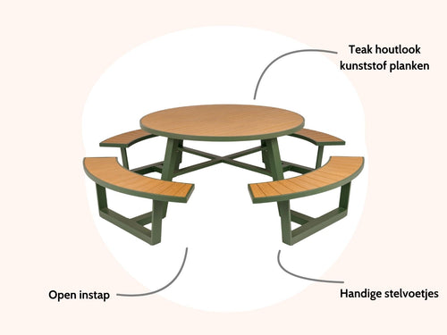 MaximaVida ronde aluminium picknicktafel Bermuda Ø 250 cm olijfgroen - vtwonen shop