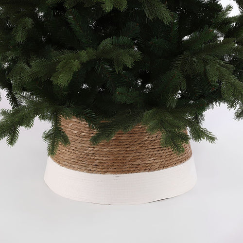 Mica Decorations Kerstboomrok H26 x D50 cm - Kerstboommand - Off-White/ Bruin - Gevlochten Zeegras