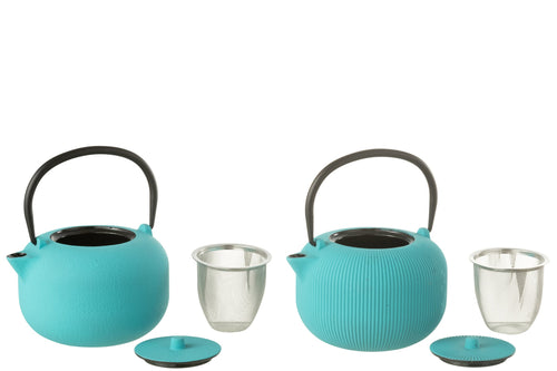 J-Line theepot - metaal - lichtblauw - 2 stuks
