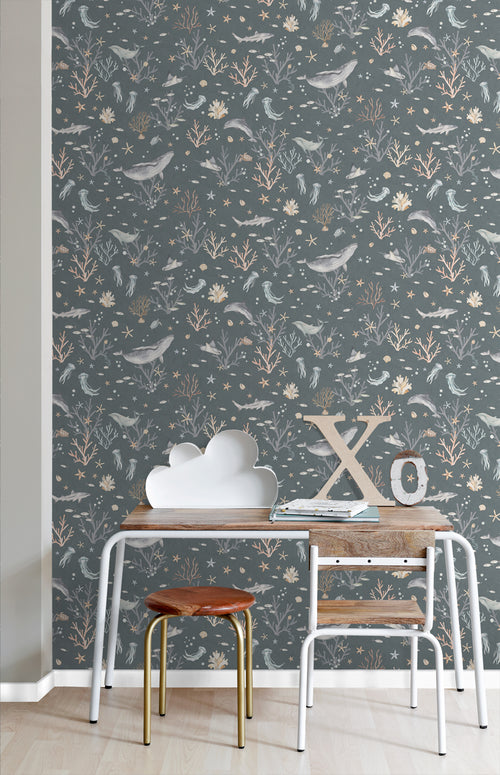 ESTAhome behang onderwaterwereld blauwgroen - 50 x 900 cm - 131258 - vtwonen shop