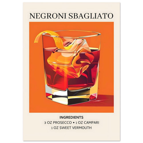 Artfulprints Poster met Lijst Negroni Sbagliato cocktail - Ingrediënten   - 50x70 cm - Oranje