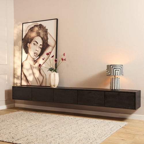 StarFurn Zwevend Tv-meubel Vision - Zwart Hout - 280x35x30cm
