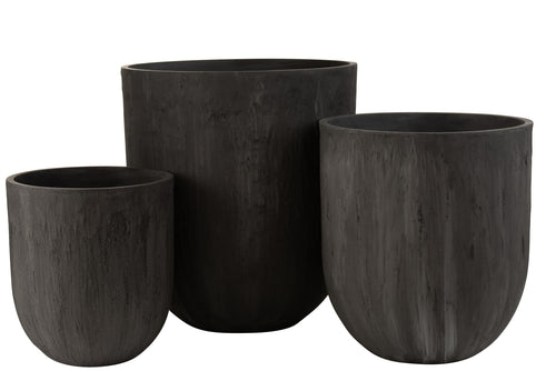 J-Line vaas Rond - keramiek - zwart - 3 stuks - Ø 55 cm