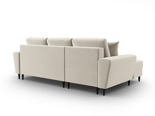 Cosmopolitan Design Uitklapbare hoekbank links met opbergdoos Kyoto 4-zits, flueel lichtbeige - 145x241x88cm