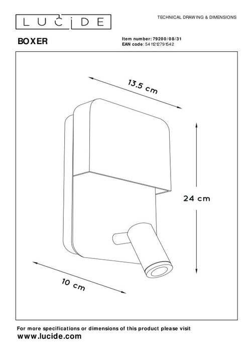 Lucide bedlamp BOXER - Geïntegreerde LED - Wit - vtwonen shop
