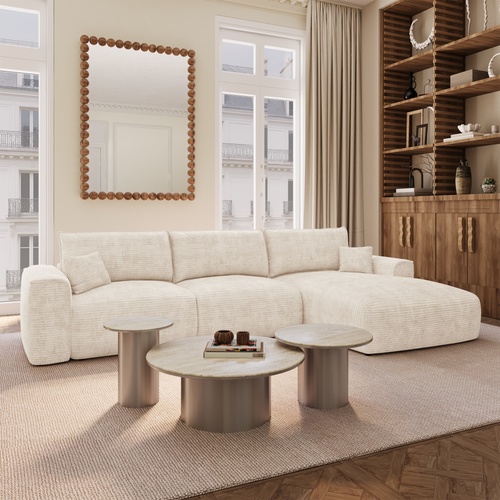 Premium Interiors - Rechthoekige hoekbank met slaapfunctie en opbergruimte COMO - corduroy crème 297cm