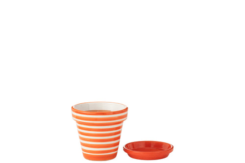 J-Line bloempot Granada Stripes Handmade + Painted - keramiek - oranje - small - Ø 21 cm