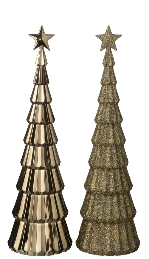 J-Line decoratie Kerstboom + Ster - kunststof - beige - 2 stuks - vtwonen shop