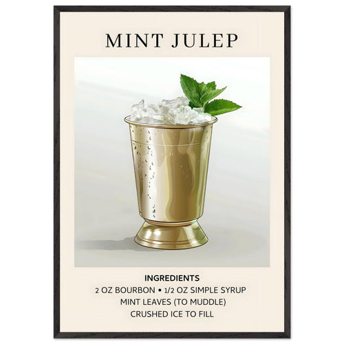 Artfulprints Poster met Lijst Mint Julep cocktail - Ingredients   - 70x100 cm - Grijs