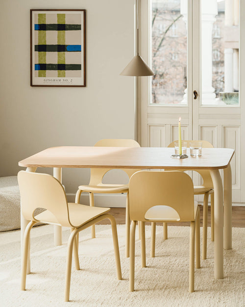 noo.ma Meko eettafel 140 x 80 cm - houten blad, Frosty Blue & Auburn Red