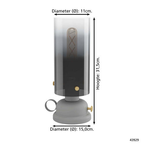 EGLO tafellamp Gargrave - e27 - 31,5 cm - zwart/grijs/goud - glas