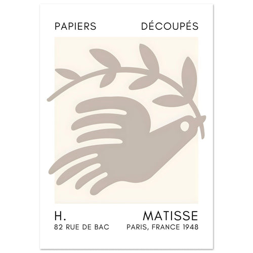 Artfulprints  Matisse - Peace dove grey   poster A4 21x29.7 cm