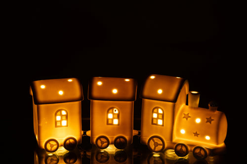 J-Line decoratie Trein - keramiek - wit - LED - vtwonen shop