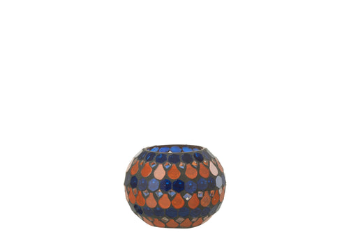 J-Line theelichthouder Mozaiek Druppel - glas - oranje/blauw - small