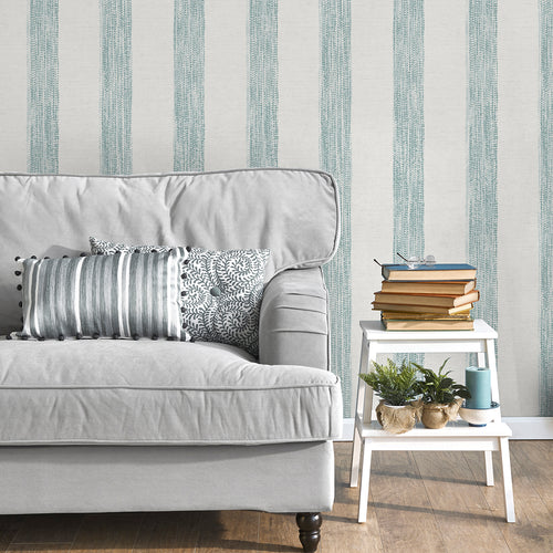 Sanders & Sanders behang geschilderde strepen blauwgroen en wit - 53 cm x 10,05 m - 640758