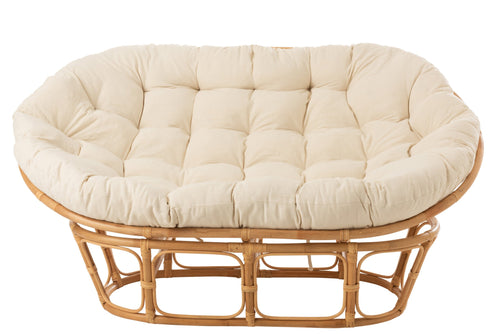 J-Line zetel Roni+ kussen - jute/textiel - naturel/wit