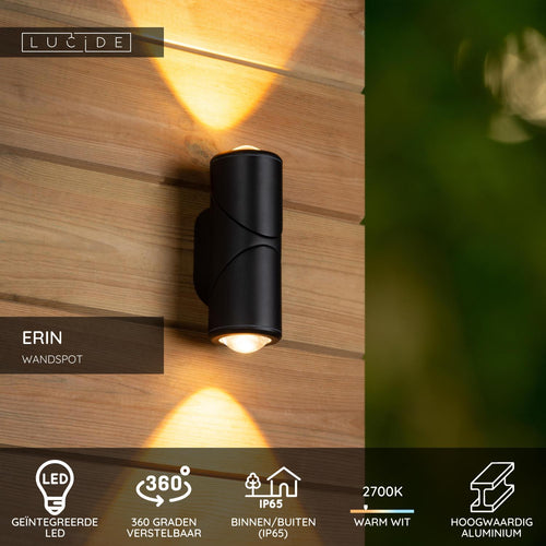 Lucide wandspot ERIN - Geïntegreerde LED - Zwart
