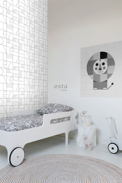 ESTAhome behang art deco motief wit en zwart - 53 cm x 10.05 m - 139142