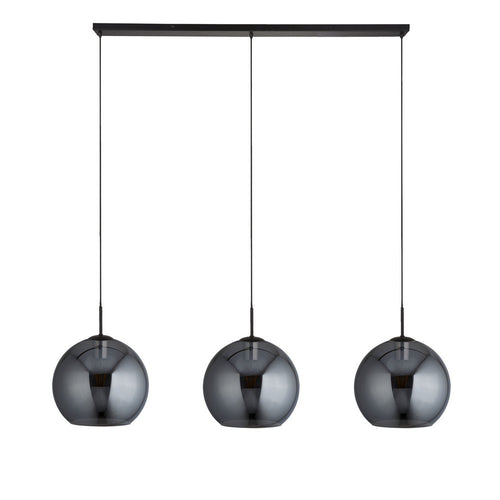 Searchlight AMSTERDAM - 3 Licht Mat Zwart Bar Plafond Hanglamp Rond Smokey Glass Shades