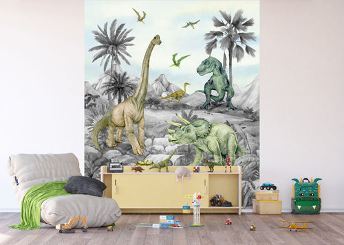 Sanders & Sanders fotobehang dinosaurussen grijs - 270 x 225 cm - 601202